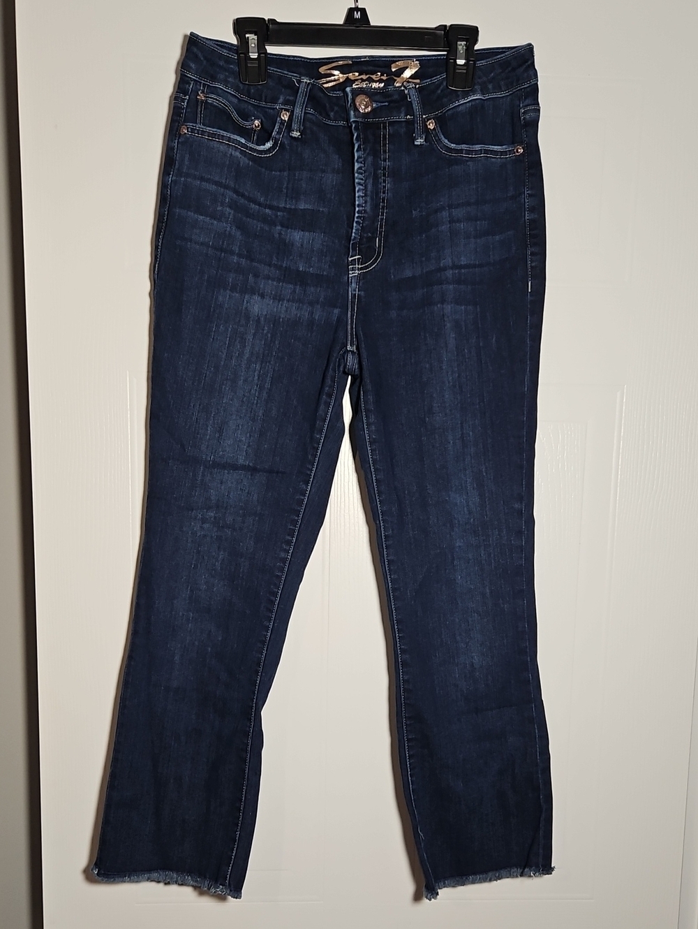 Seven7 Dark Blue Cropped Straight Jeans